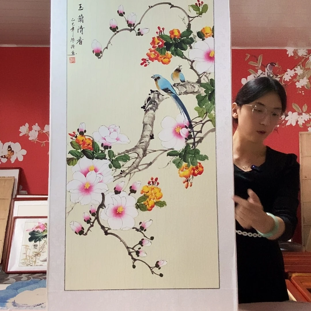 国画手写手绘带框包邮62✖️122国画作品