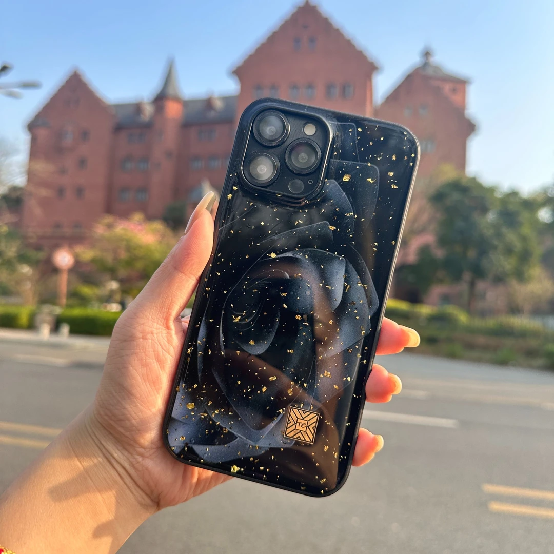 苹果/华为各型号高端松弛感手机壳适用于黑玫瑰欧式壳壳