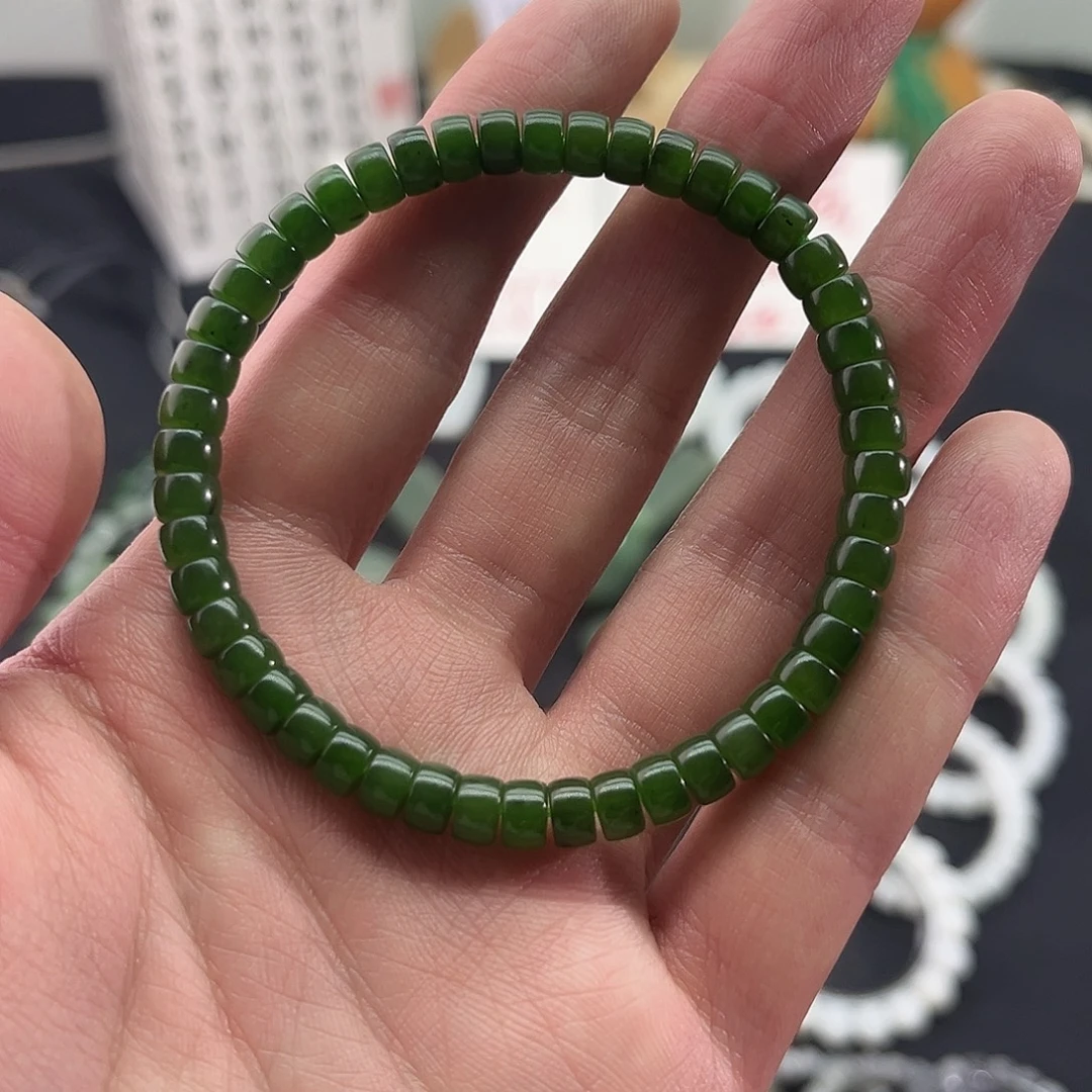玲***起和田玉未镶嵌颈饰俄碧-菠菜绿-6mm药片