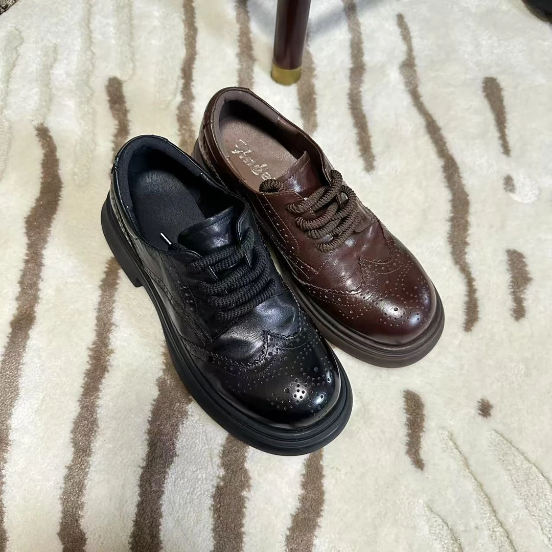 【甄熙】6808-61系带深口布勒克圆头时尚经典百搭黑色平底舒适