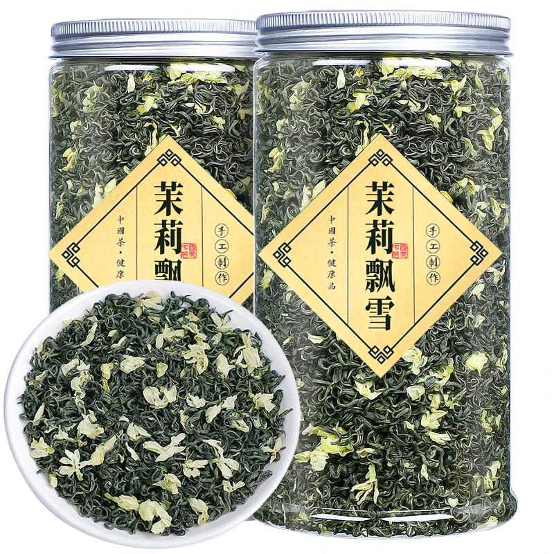 茉莉花茶飘雪新茶特级传统毛峰毛尖浓香浓香型花草茶叶罐装手工