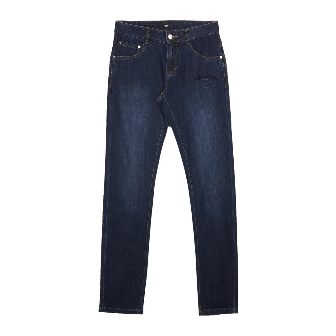 F&M春秋简约水洗蓝色刺绣小直筒微弹牛仔裤