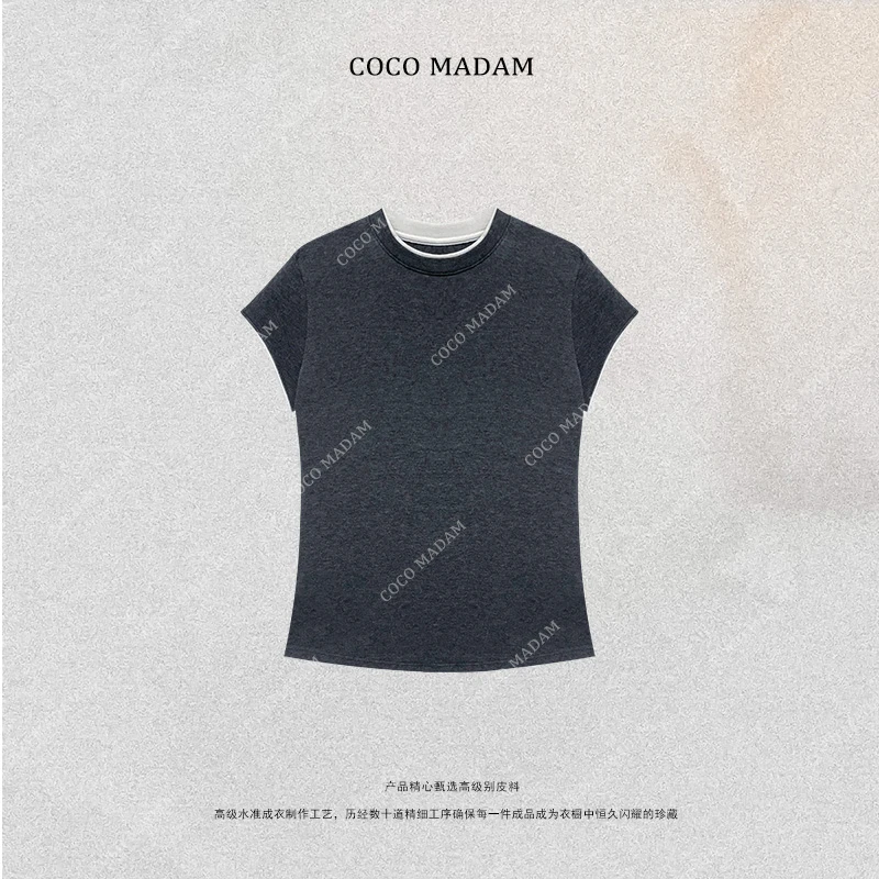 NIUNIU ·T-1086 圆领双领口宽松T恤简约上衣