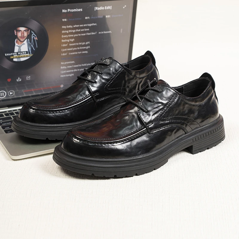 秋款德比鞋休闲皮鞋男一脚蹬商务皮鞋潮流系带商务单鞋