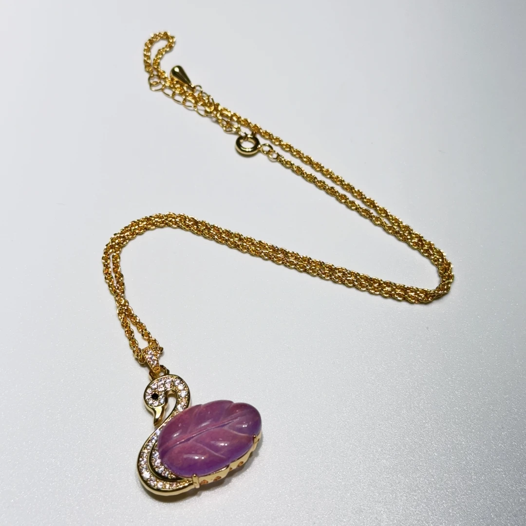 Q74精美珠宝设计款镶嵌小天鹅树叶吊坠直径14*20*9mm