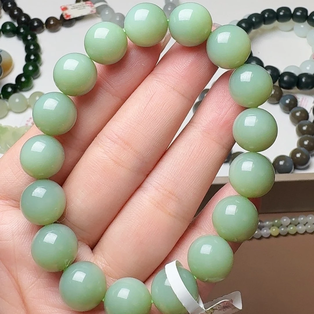 和田玉（碧玉）未镶嵌手链俄粉青12 特细
