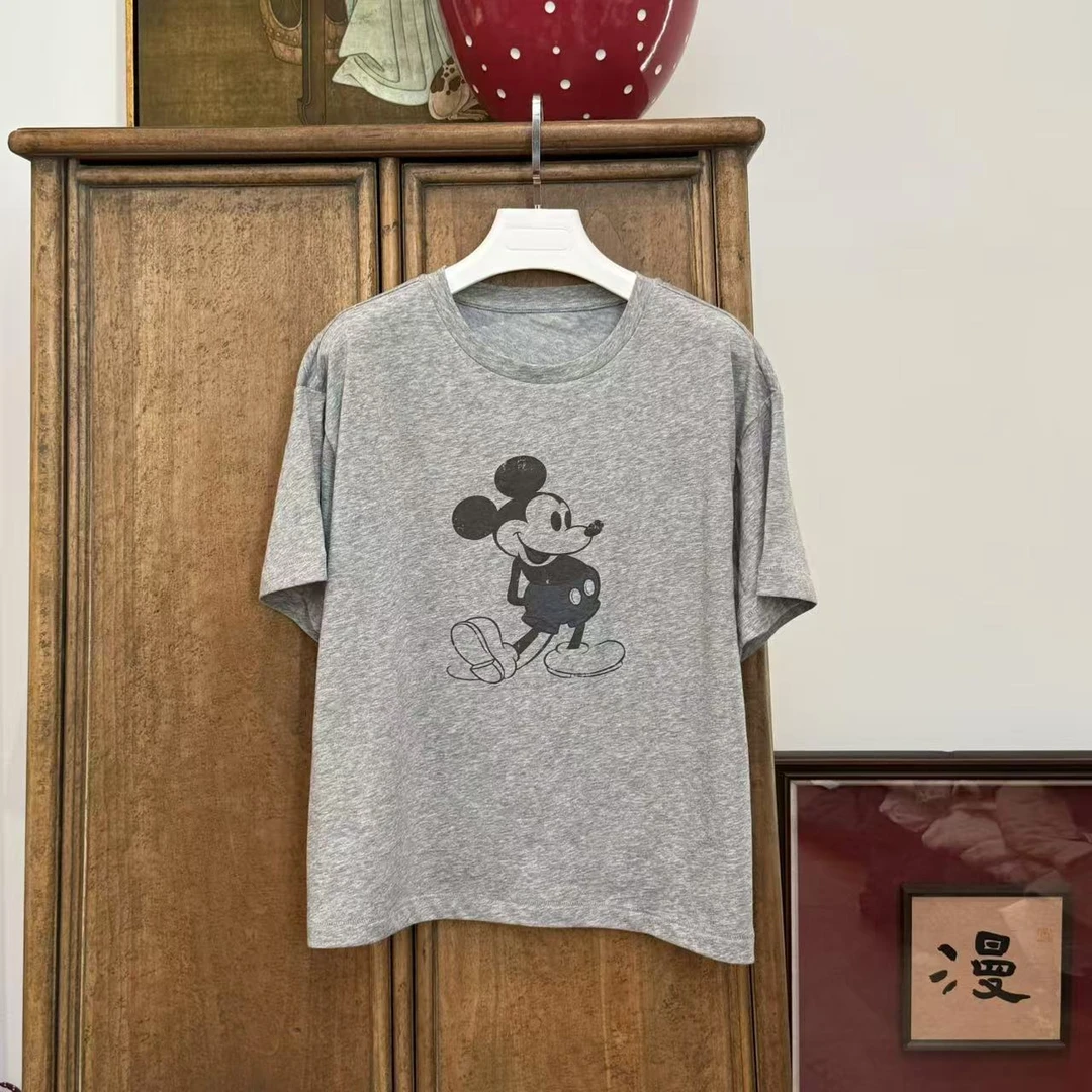 MYL2025春季新品涤棉米奇T恤圆领短袖套头纯色休闲打底上衣