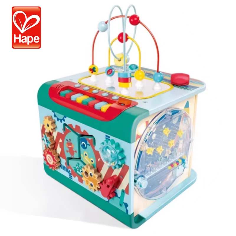 Hape多功能游戏盒 六面体串珠配对盒子开心农场早教玩具