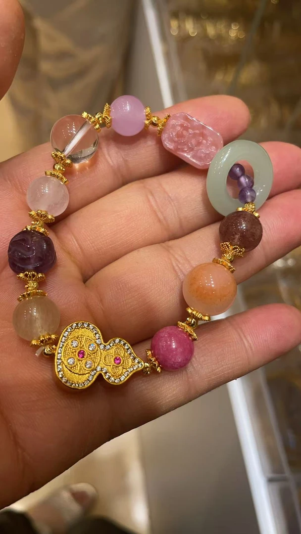 铜合金合成锆石手链 SQ思岐新中式-四方如意葫芦多宝手链5938