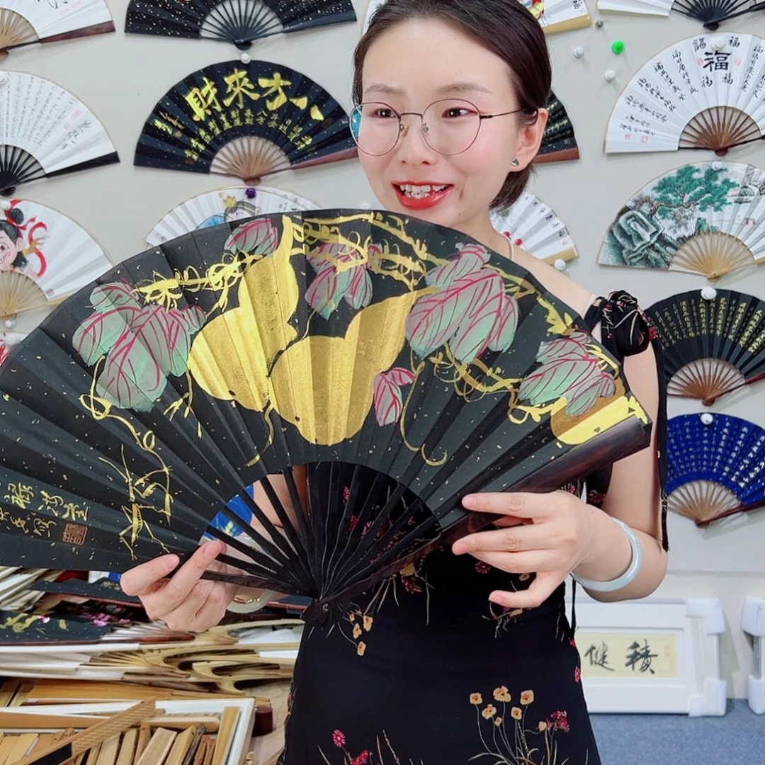 书法十寸黑檀-文玩扇-手写-粘好发出