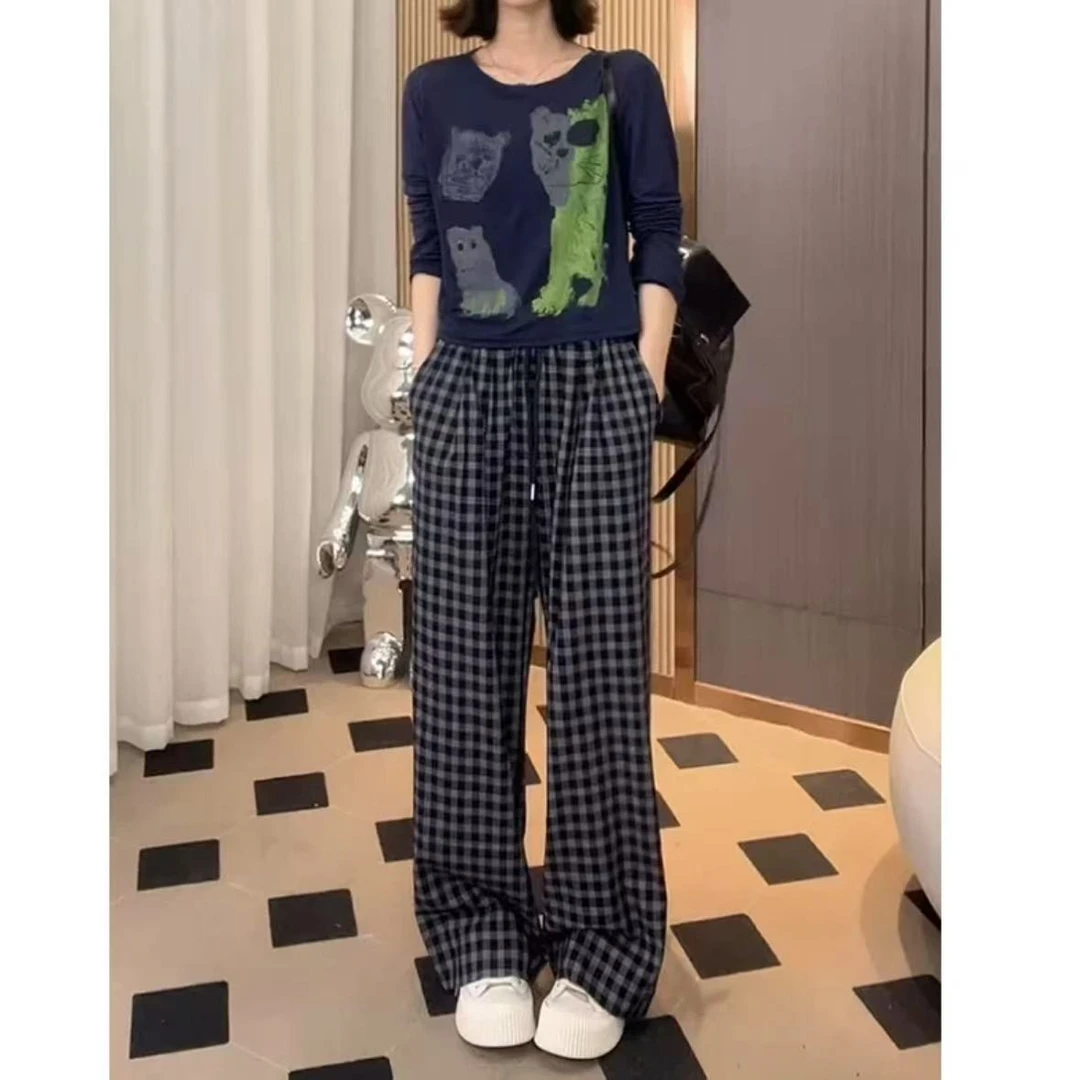 【U023】猫咪印花莫代尔棉薄款春季新款休闲百搭T恤.