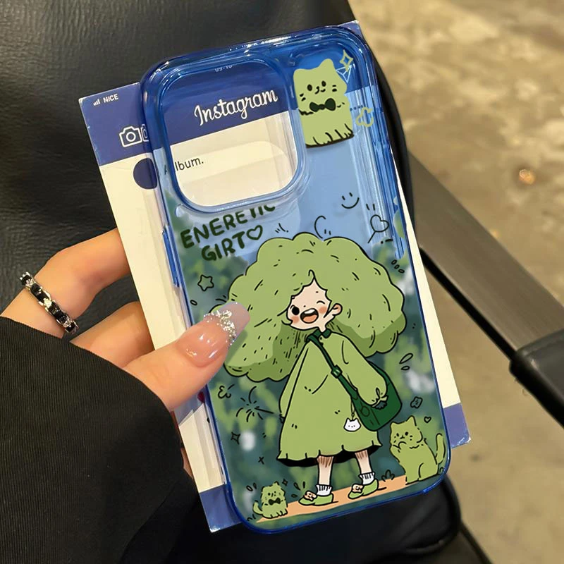 绿色元气女孩适用iPhone16苹果14_15PROMAX软胶13手机壳12防摔11X
