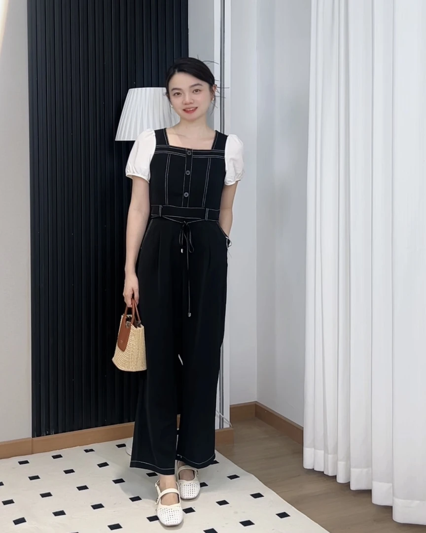 （小美人鱼）2025夏季小个子定制小众显瘦气质宽松高腰阔腿连体裤