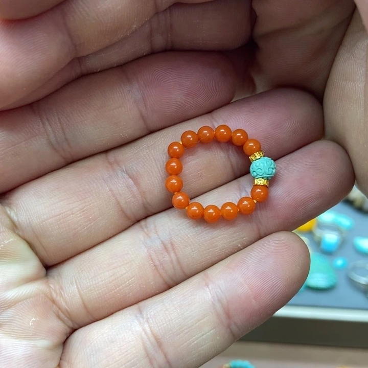 银S925镀金镶嵌戒指南红玛瑙