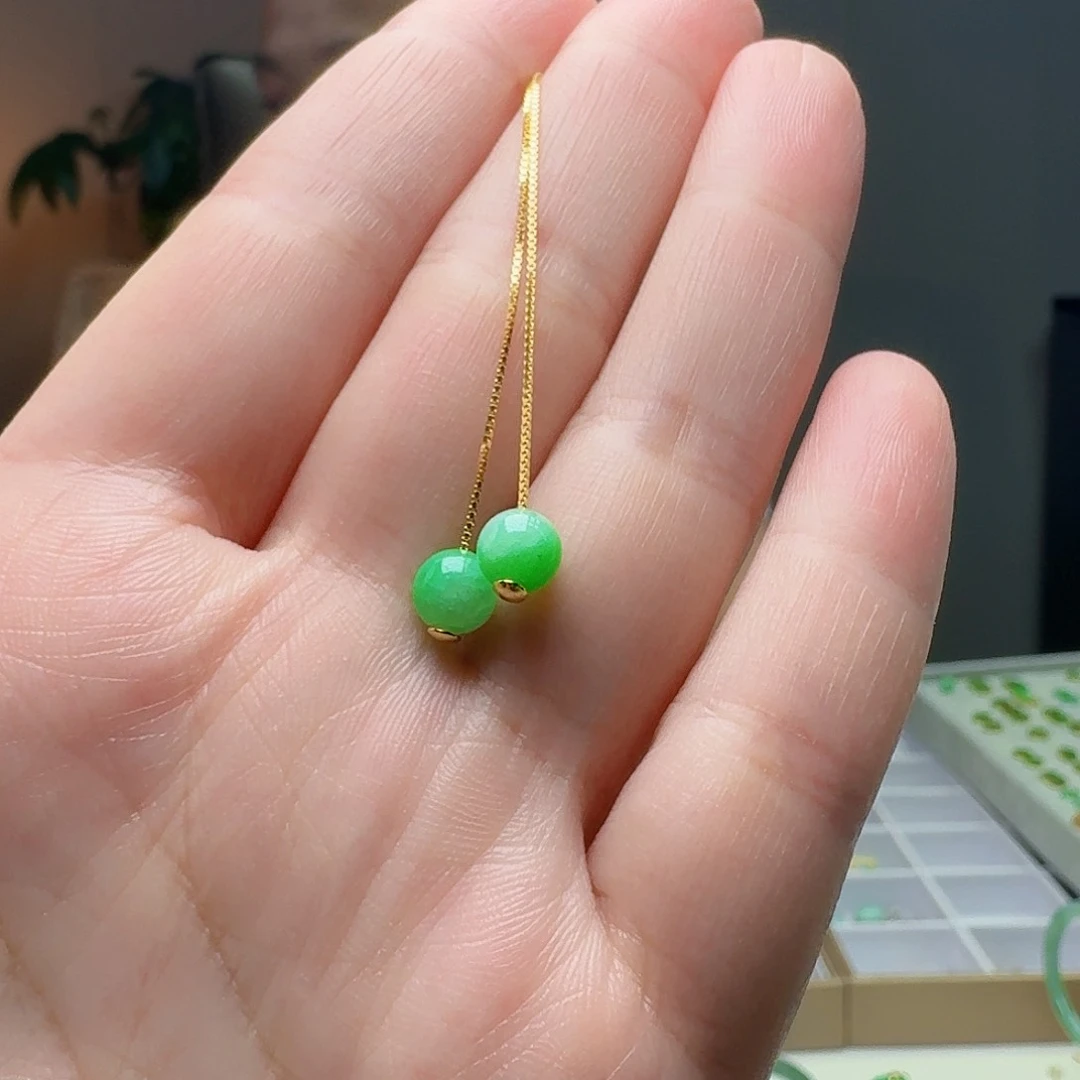 翡翠银S925镶嵌耳饰天然