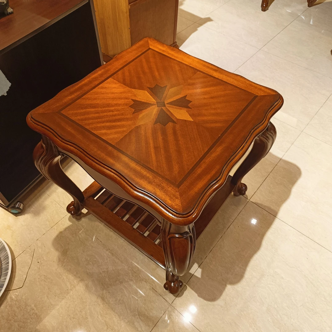 角几640*640*615（面60*60）   美式复古雕花拼花方几做旧客厅