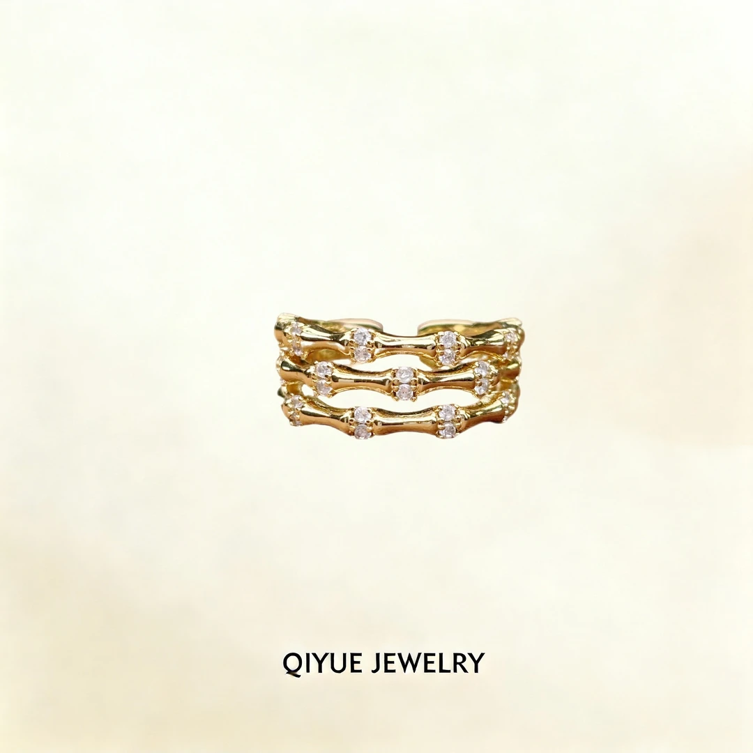 合金戒指 竹节三层开口戒指小众高级感食指戒复古个性冷淡风手饰