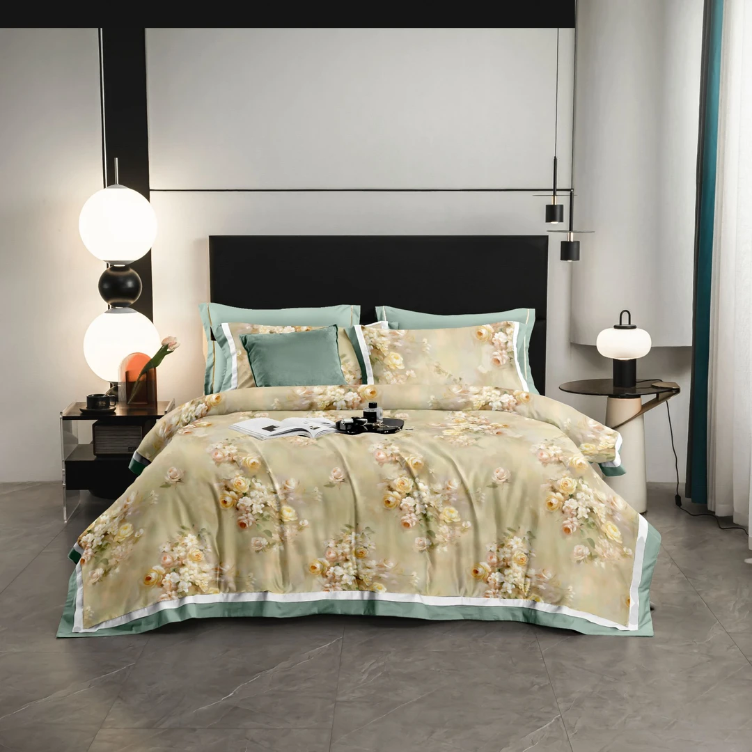 【董事长专属】超细旦天丝数码印花双拼角四件套-花漾绮梦N