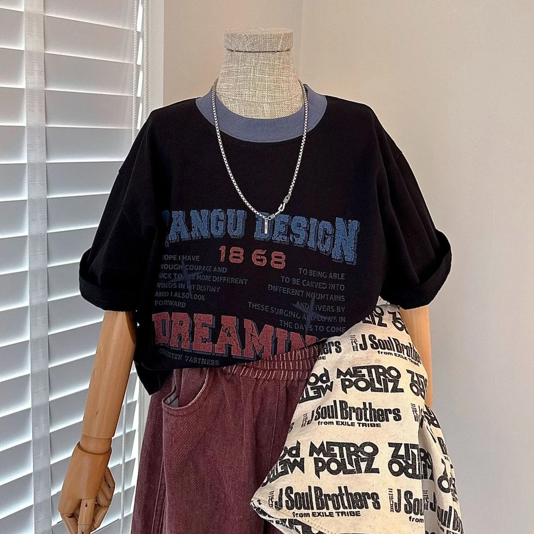 韩版纯棉夏季字母印花短袖 男童女童T恤