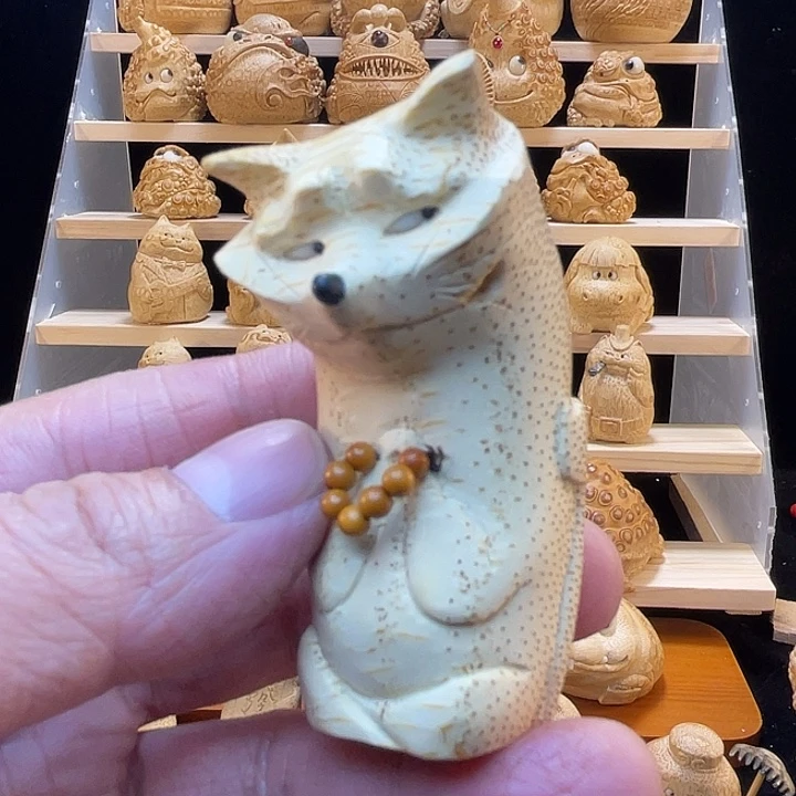 竹竹根雕狐狸手把件