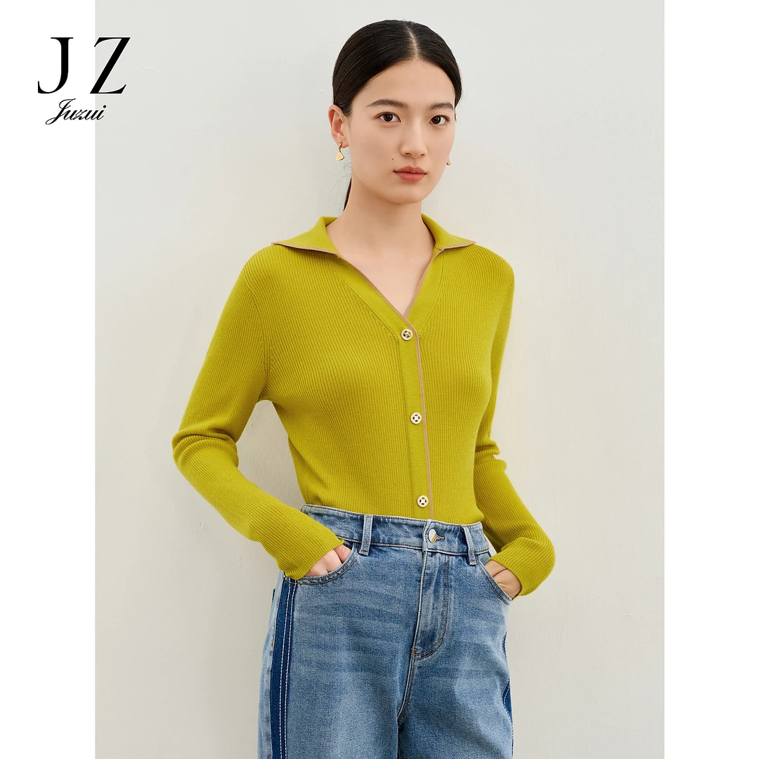 商场同款JZ玖姿JWEC31020活力撞色修身上衣针织衫女春季