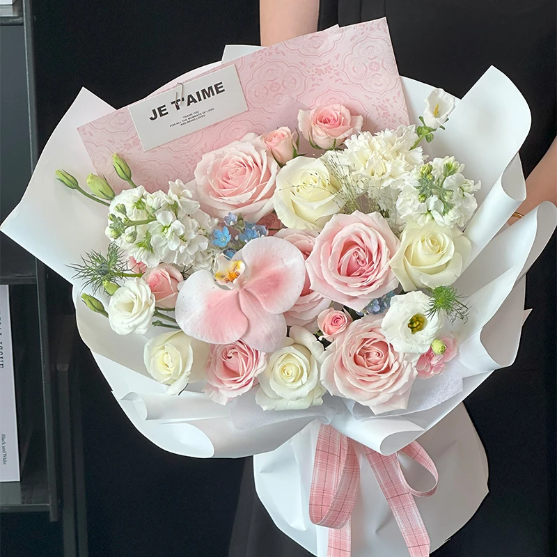 【好事顺利】粉玫瑰混搭蝴蝶兰花束韩式混搭鲜花节日生日送女友送老婆闺蜜全国同城配送送花上门附近花店小时达
