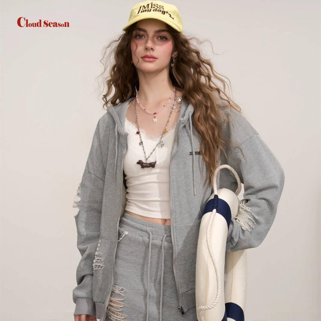 CLOUDSEASON公园漫步破洞套装女春2025新款爆款高级感秋季套装女