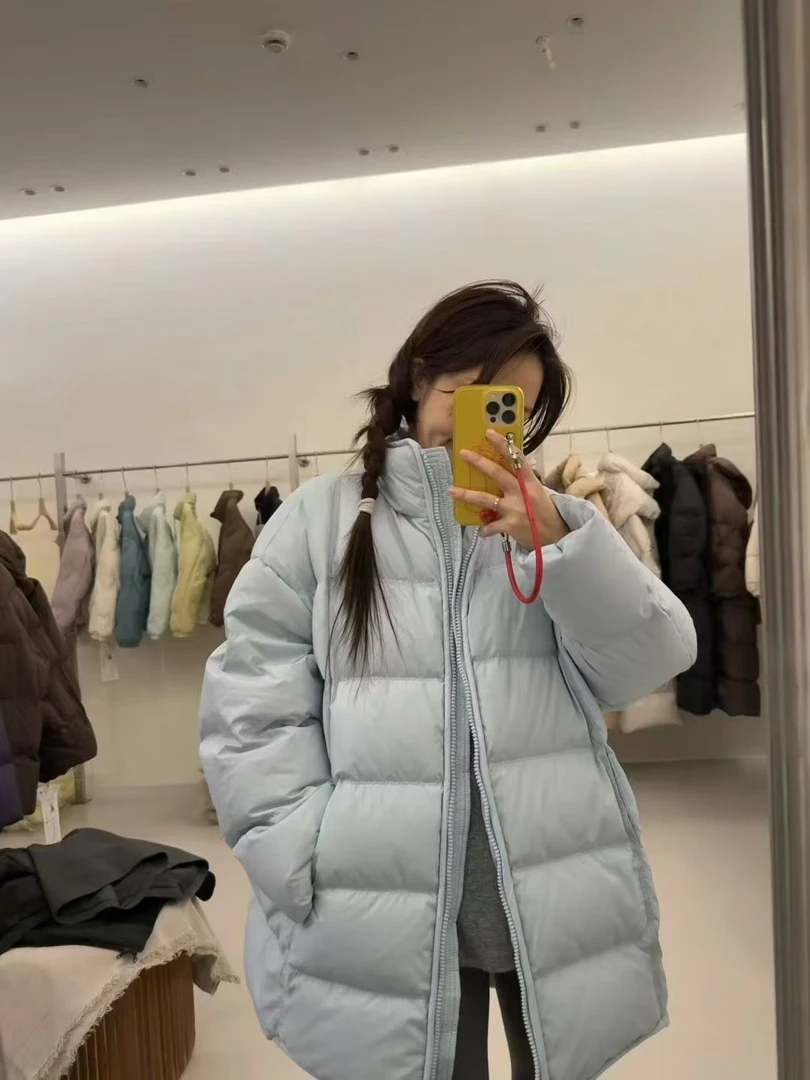 （不是棉服）冬季新款无帽立领中长款外套保暖显瘦时尚休闲抗寒过冬