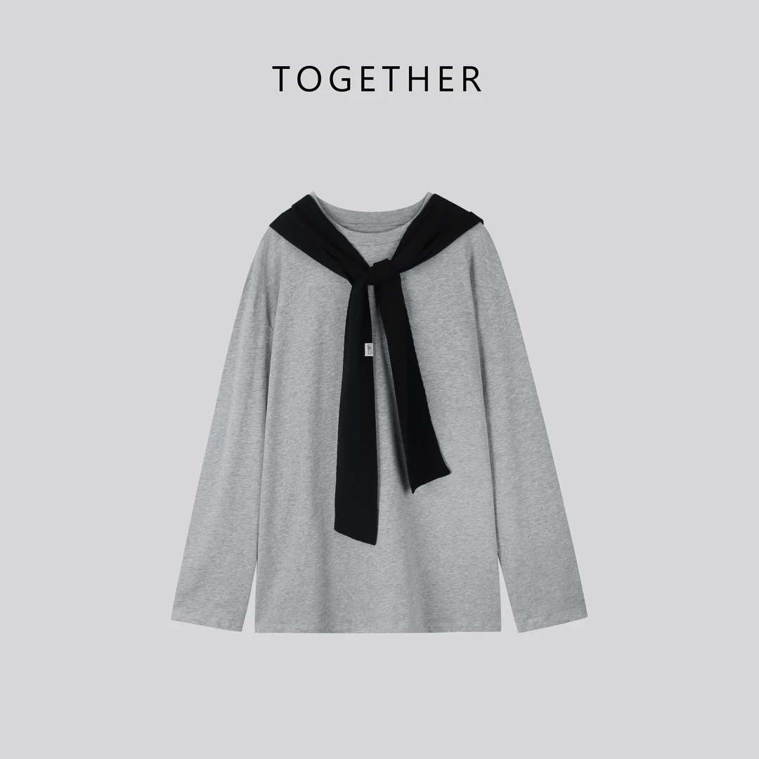 【Together】 · 听潮 · 秋季连帽假两件披肩宽松长袖卫衣#W1559