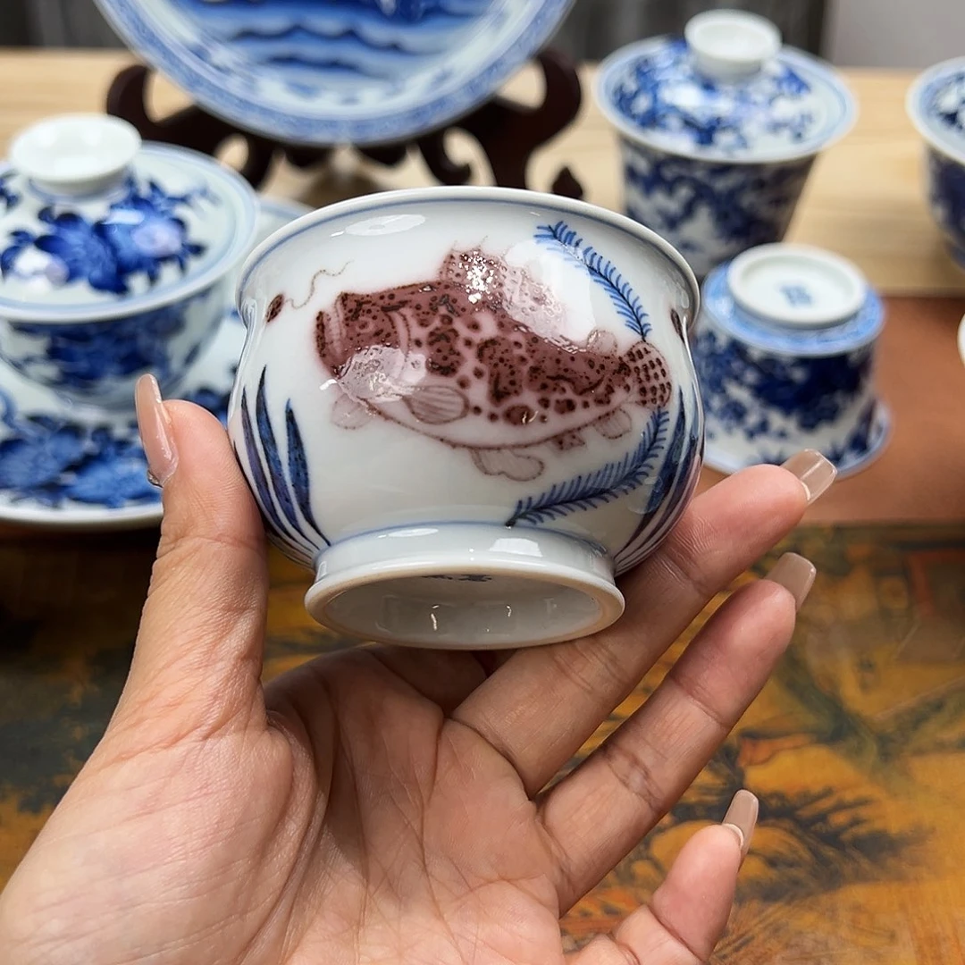 杯景德镇手绘主人杯釉里红