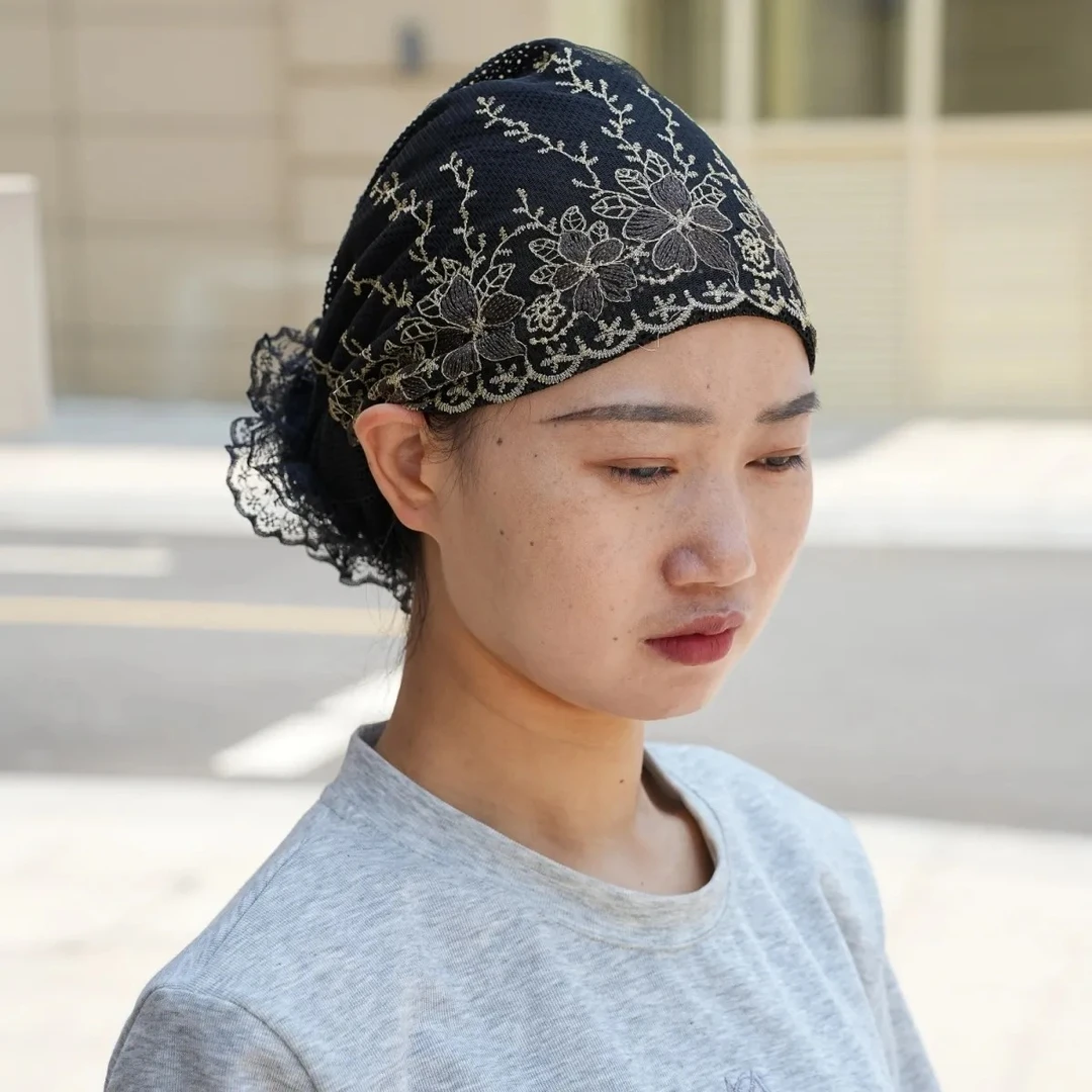 刺绣包头帽透气防风包头家居帽女帽子女士蕾丝夏季韩版时尚春夏