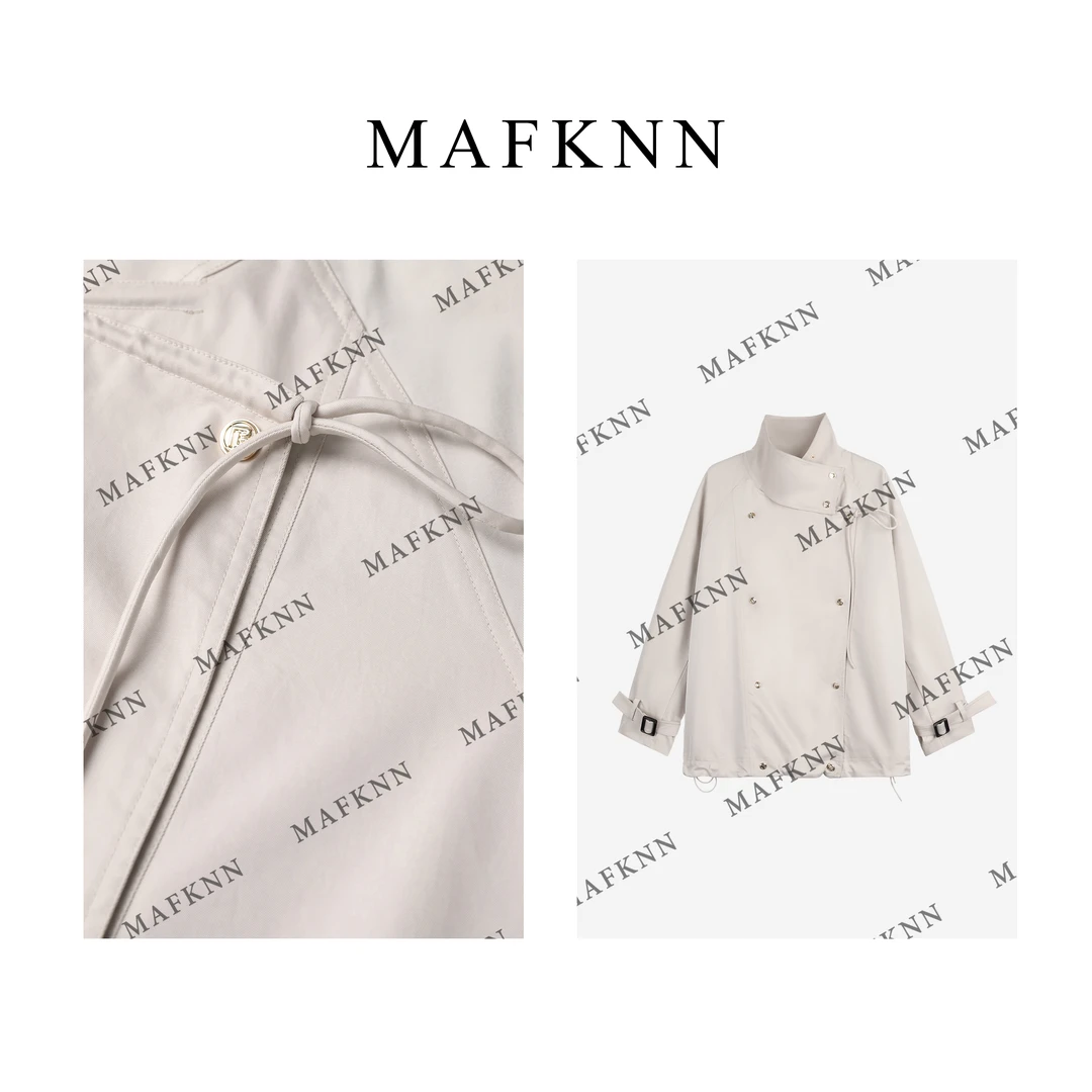 MAFKNN/玛肯时尚休闲简约纯色百搭气质白色风衣外套MK11878
