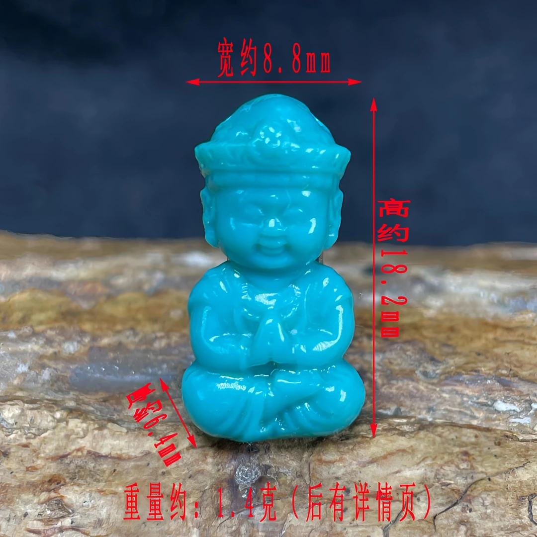 保真正品天然原矿绿松石高瓷蓝手工精雕唐僧吊坠颈坠脖坠项坠侧挂