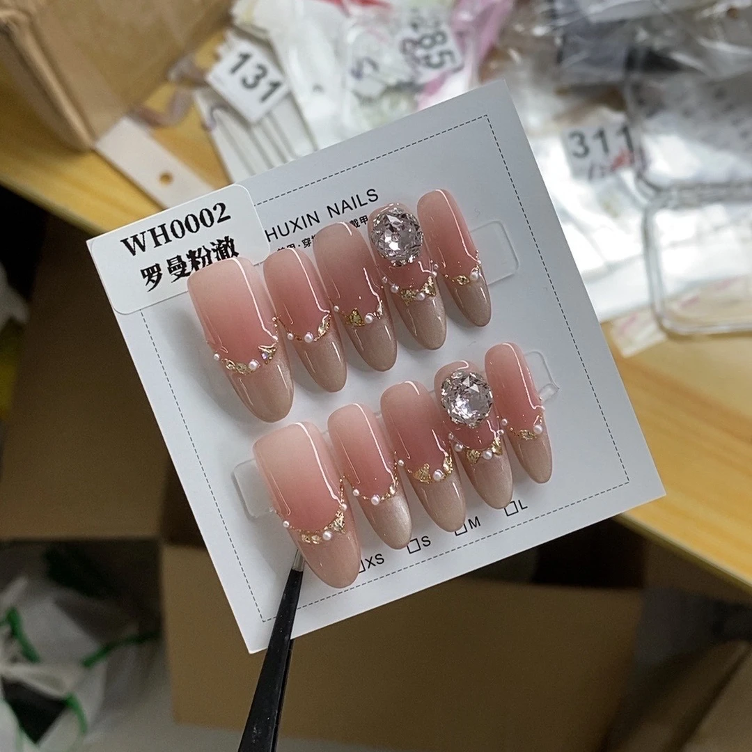 【WH0002罗曼粉澈】轻奢玫瑰切系猫眼纯手工穿戴甲春夏温柔简约时尚