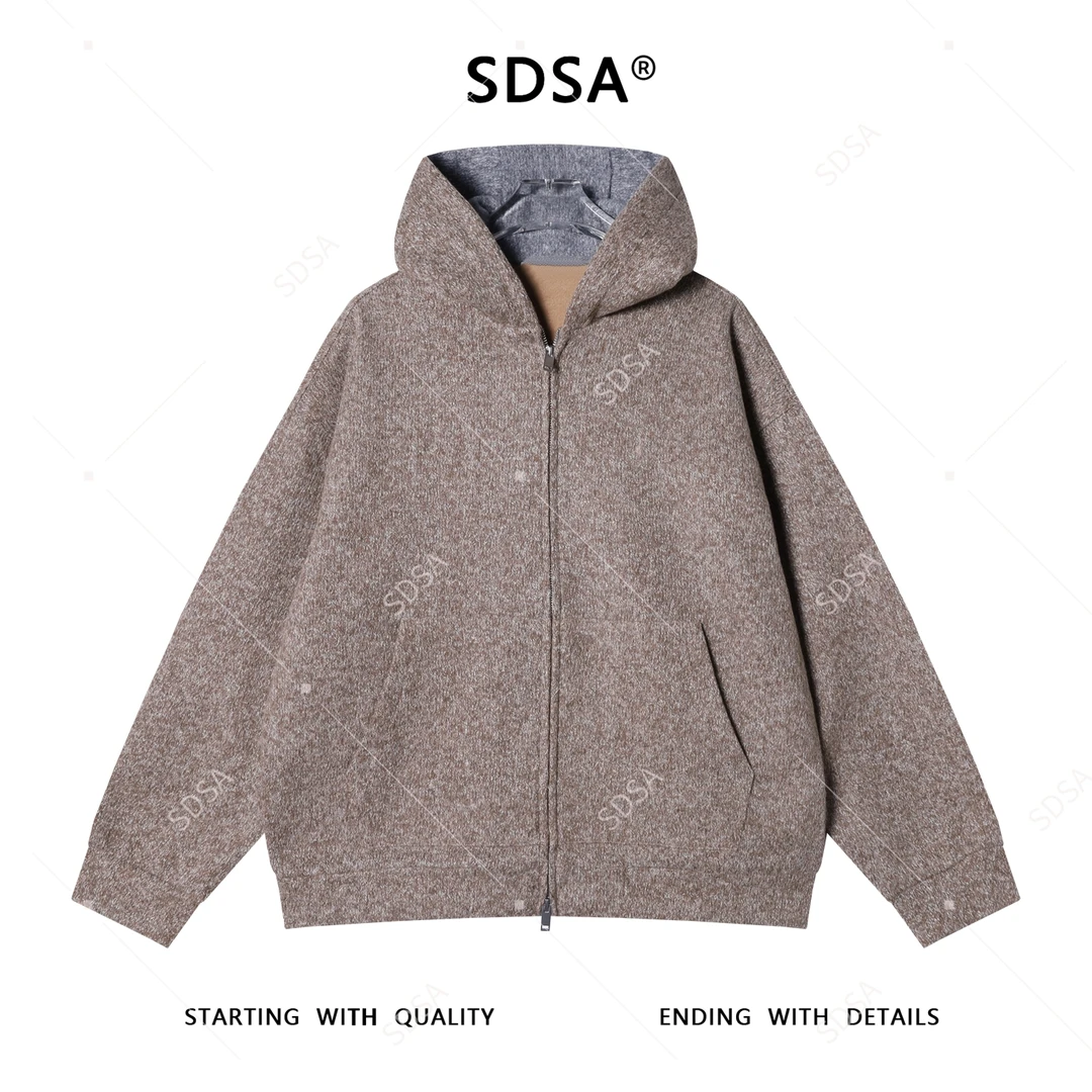 SDSA男士秋冬新款痞帅男装美式小香风拉链连帽卫衣宽松时尚外套