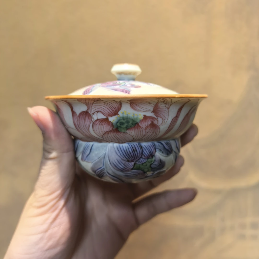 雨古雕刻荷风清韵盖碗YG0695