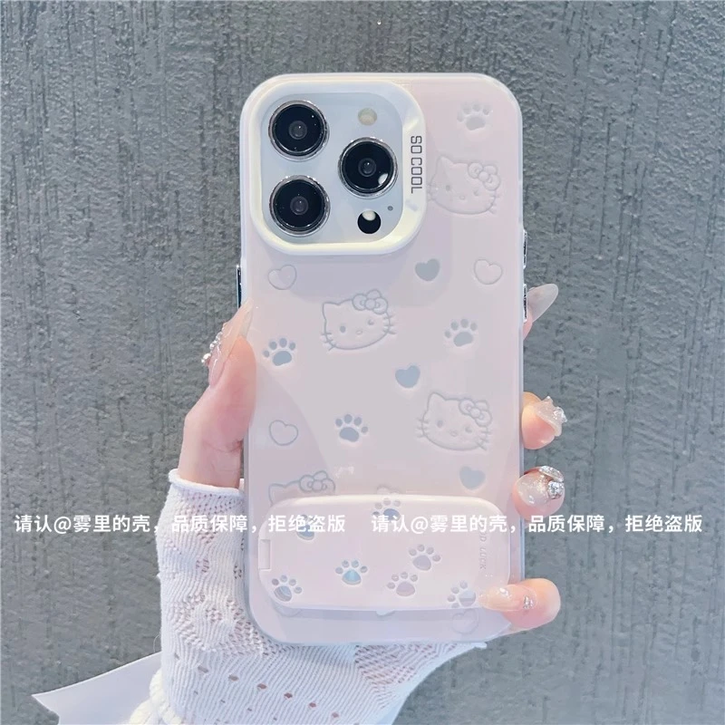 爱心凯蒂镜面支架适用苹果16promax手机壳华为vivo新款小米15OPPO