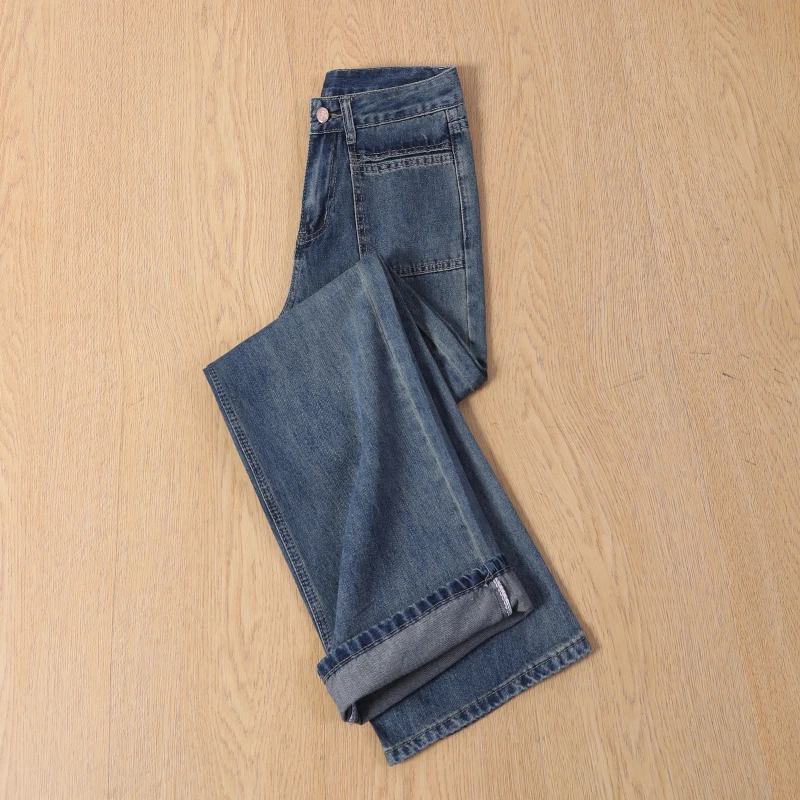 艾格高腰显瘦牛仔直筒裤女2025春季新款时尚百搭休闲窄版阔腿裤子