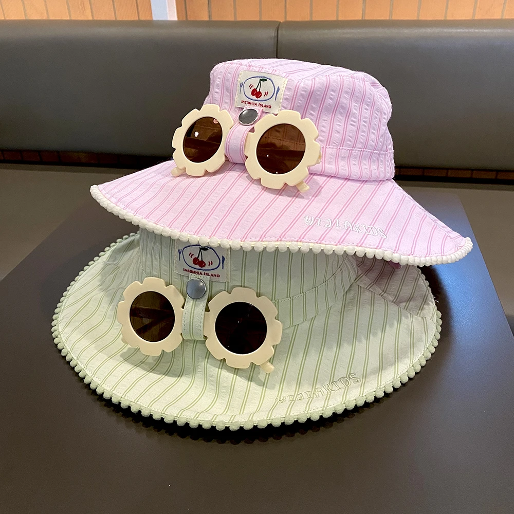 宝宝帽子户外可拆卸眼镜渔夫帽女孩出游薄款透气防晒可爱太阳帽潮