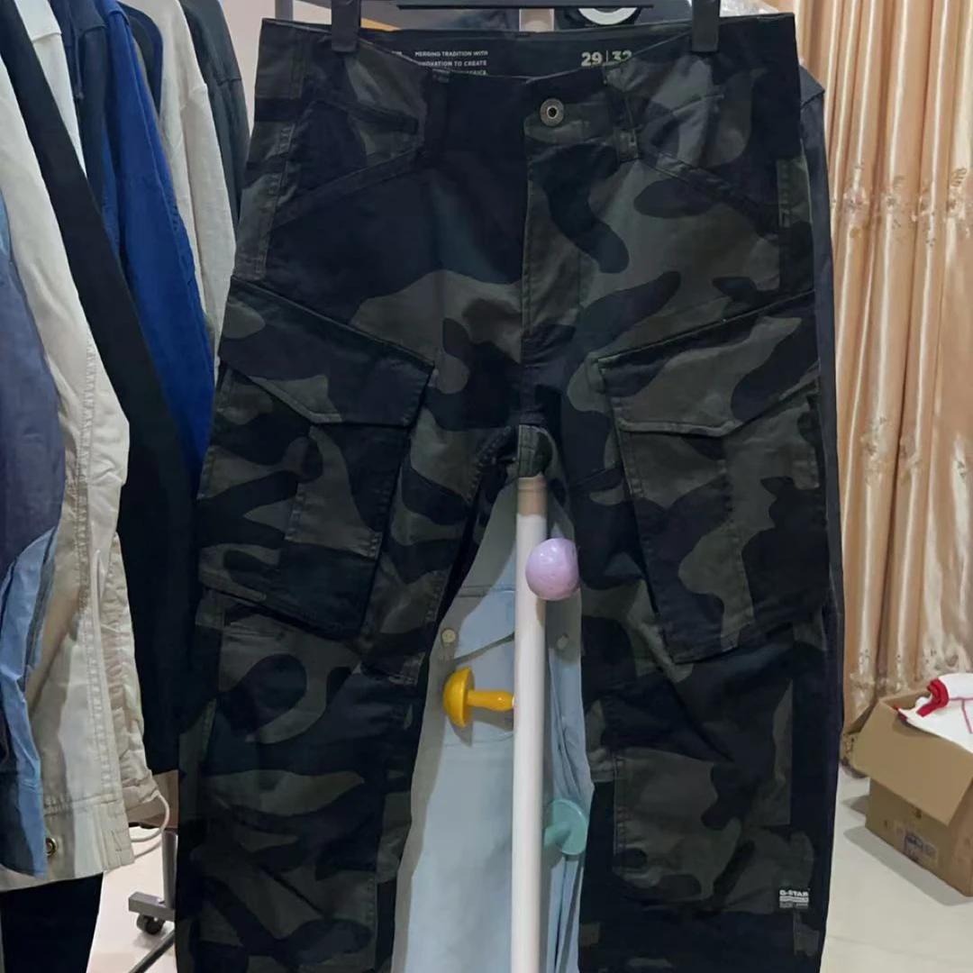 Gs 孤品深色迷彩工装直筒裤男装