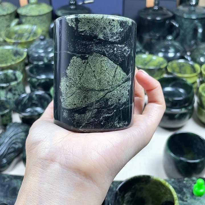 用***0蛇纹石玉未镶嵌天然藏石桶杯