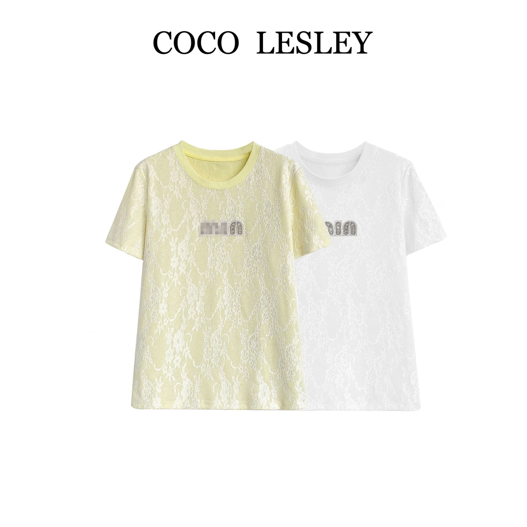 【COCO LESLEY】66563#高奢春夏蕾丝拼接网面T恤2025百搭休闲上衣