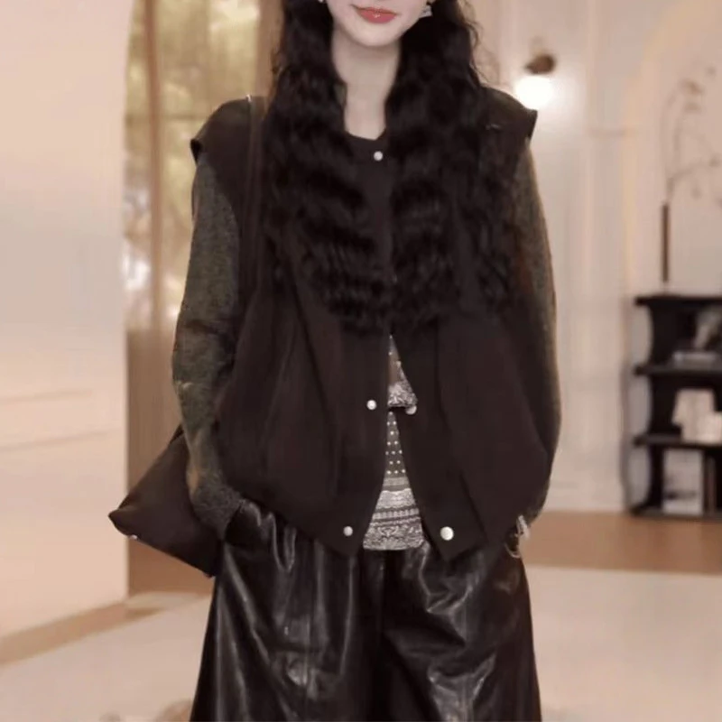 早秋新款纽扣马甲外套上衣女百搭无袖纯色马夹女外穿外套上衣