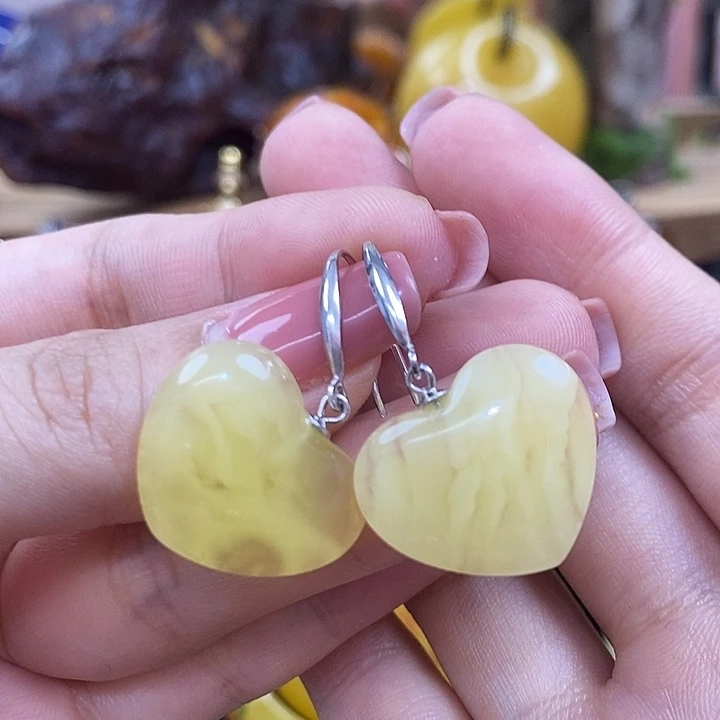 琥珀银S925镶嵌戒指耳环