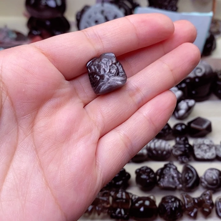 仙***马珠宝奇石黑曜岩未镶嵌