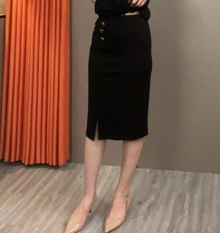 气质新款显瘦设计感小众开叉直筒包臀裙1251