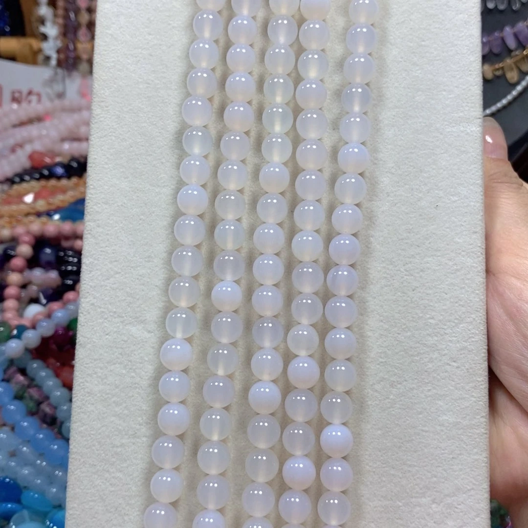 玛瑙/玉髓合金珠宝半成品白玛瑙一条卡10mm