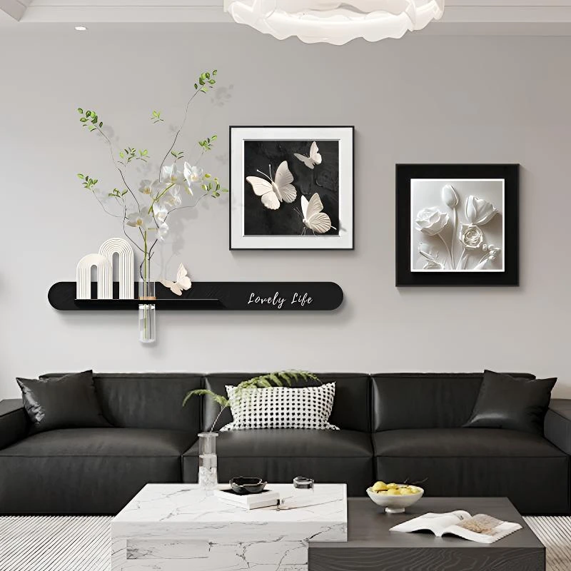 黑白抽象沙发背景墙挂画轻奢高级水培绿植客厅装饰画餐厅玄关壁画