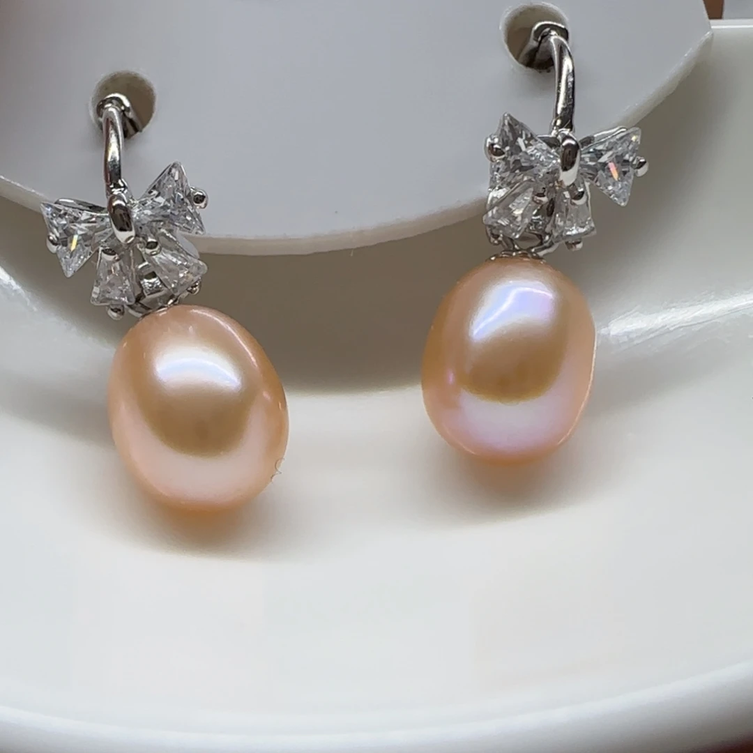 银S925镶嵌耳饰淡水珍珠7.4