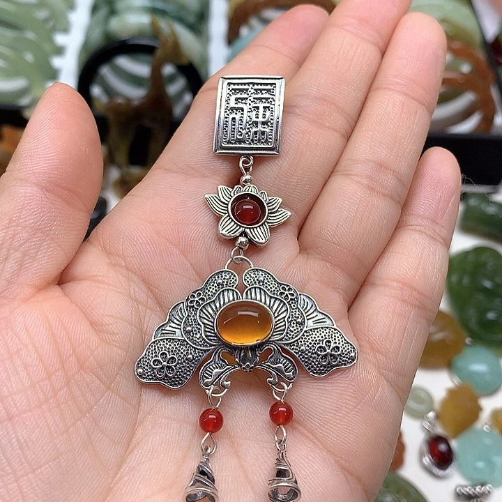 蛇纹石玉挂件银S925镶嵌梦***泪